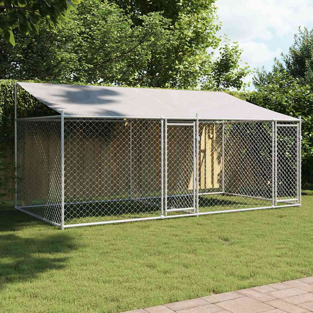 vidaXL Dog Cage with Roof and Doors Grey 4x2x2 m Galvanised Steel 1