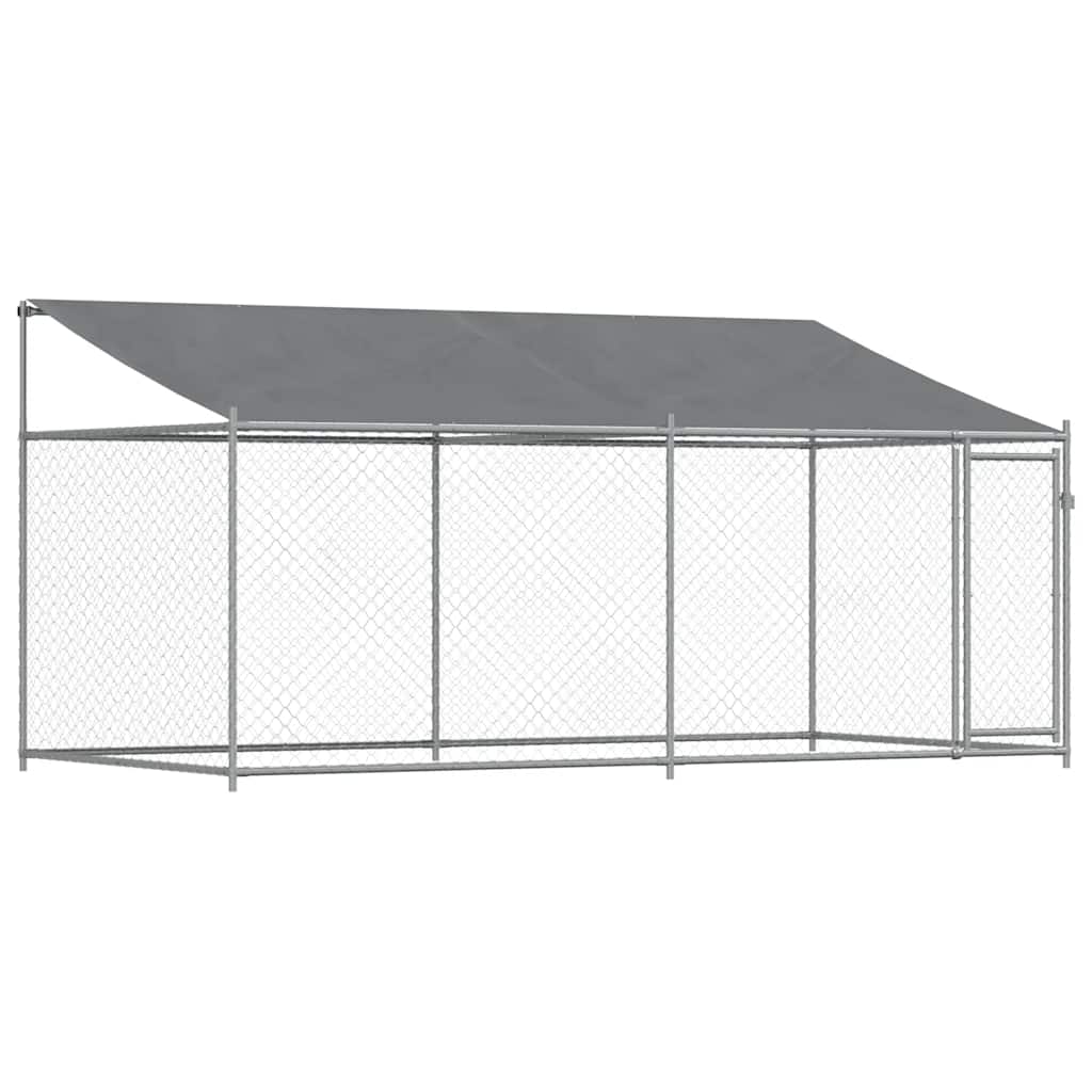vidaXL Dog Cage with Roof and Door Grey 4x2x2 m Galvanised Steel 2