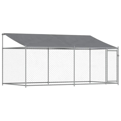 vidaXL Dog Cage with Roof and Door Grey 4x2x2 m Galvanised Steel 2