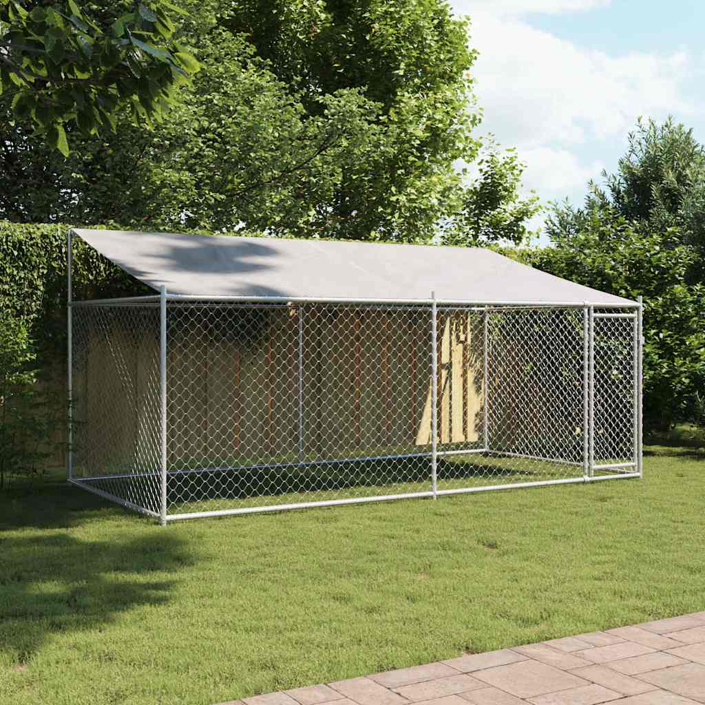 vidaXL Dog Cage with Roof and Door Grey 4x2x2 m Galvanised Steel 3