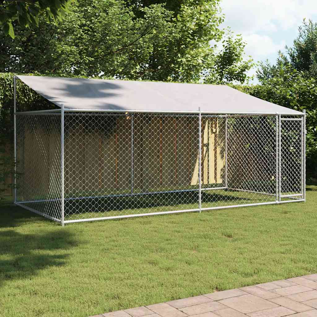 vidaXL Dog Cage with Roof and Door Grey 4x2x2 m Galvanised Steel 1