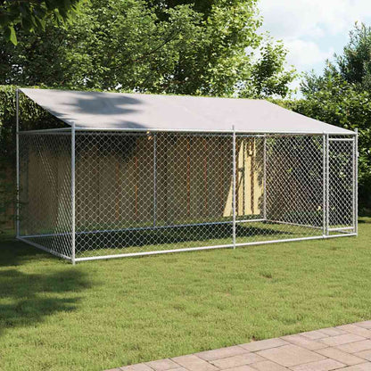 vidaXL Dog Cage with Roof and Door Grey 4x2x2 m Galvanised Steel 1
