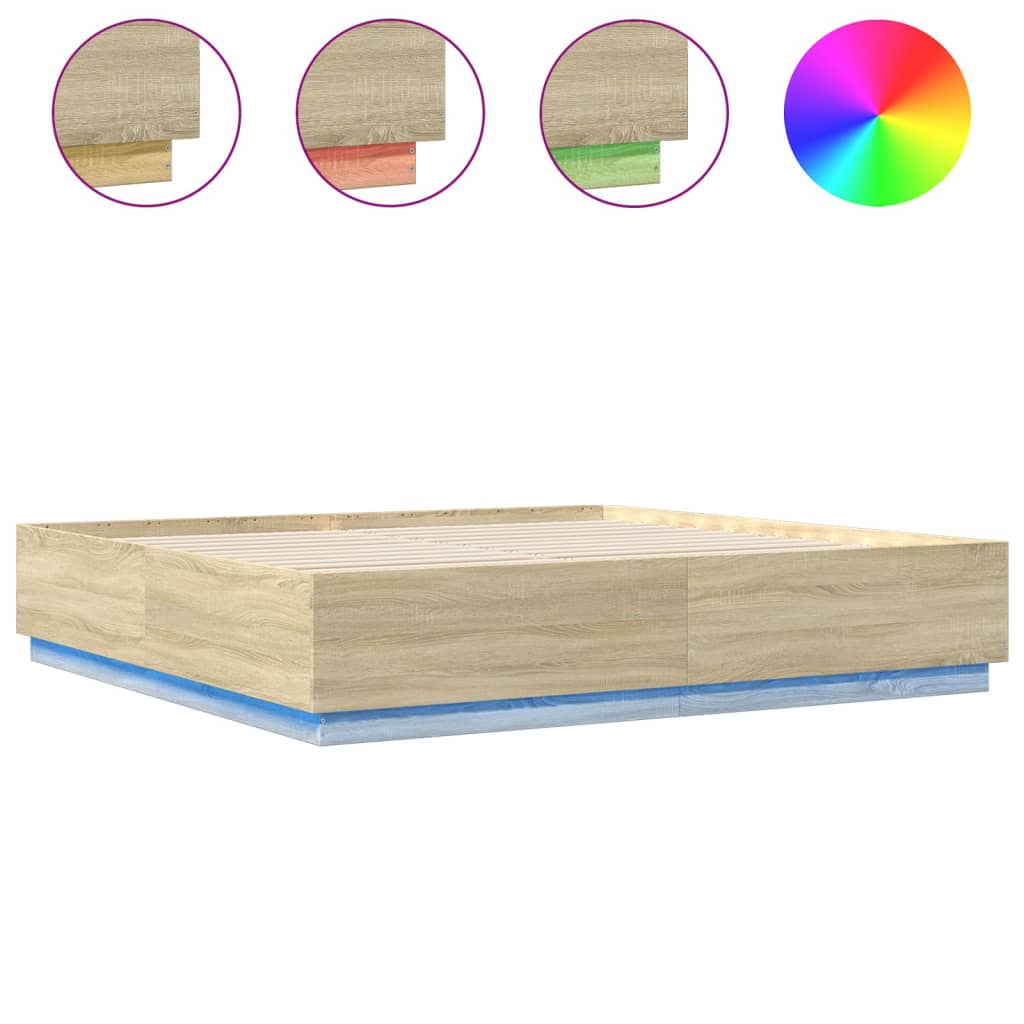 vidaXL Bed Frame with LED without Mattress Sonoma Oak 200x200 cm 2