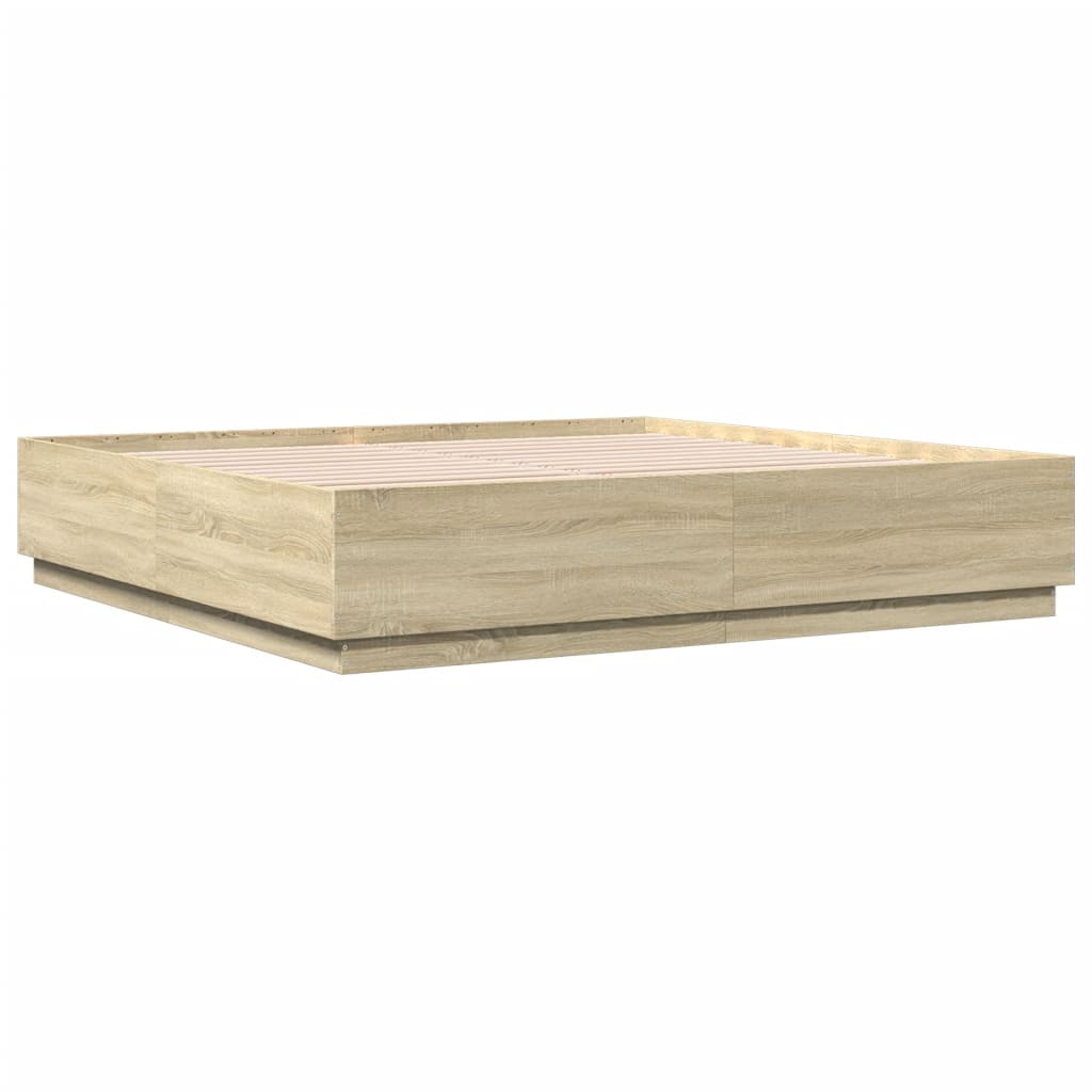 vidaXL Bed Frame with LED without Mattress Sonoma Oak 200x200 cm 4