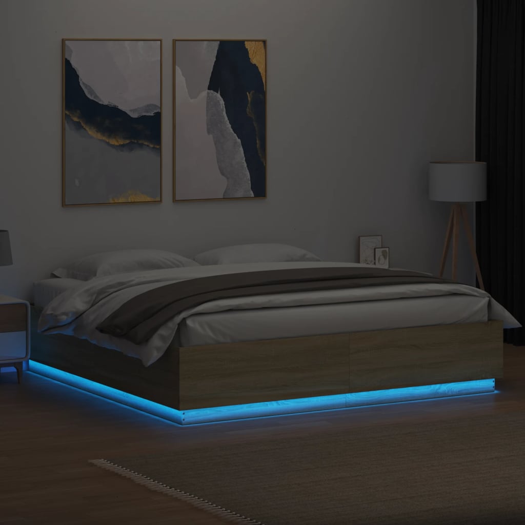 vidaXL Bed Frame with LED without Mattress Sonoma Oak 200x200 cm 3