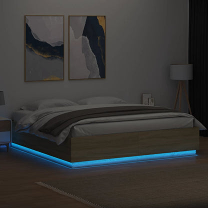 vidaXL Bed Frame with LED without Mattress Sonoma Oak 200x200 cm 3