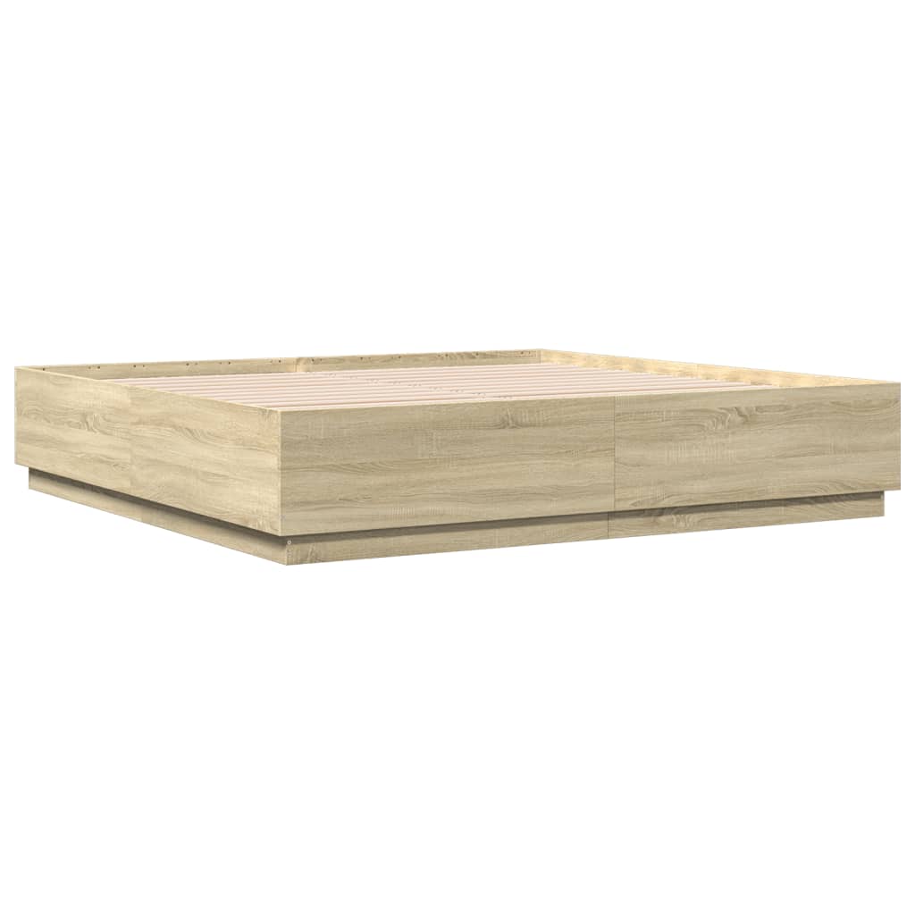 vidaXL Bed Frame with LED without Mattress Sonoma Oak 200x200 cm 6
