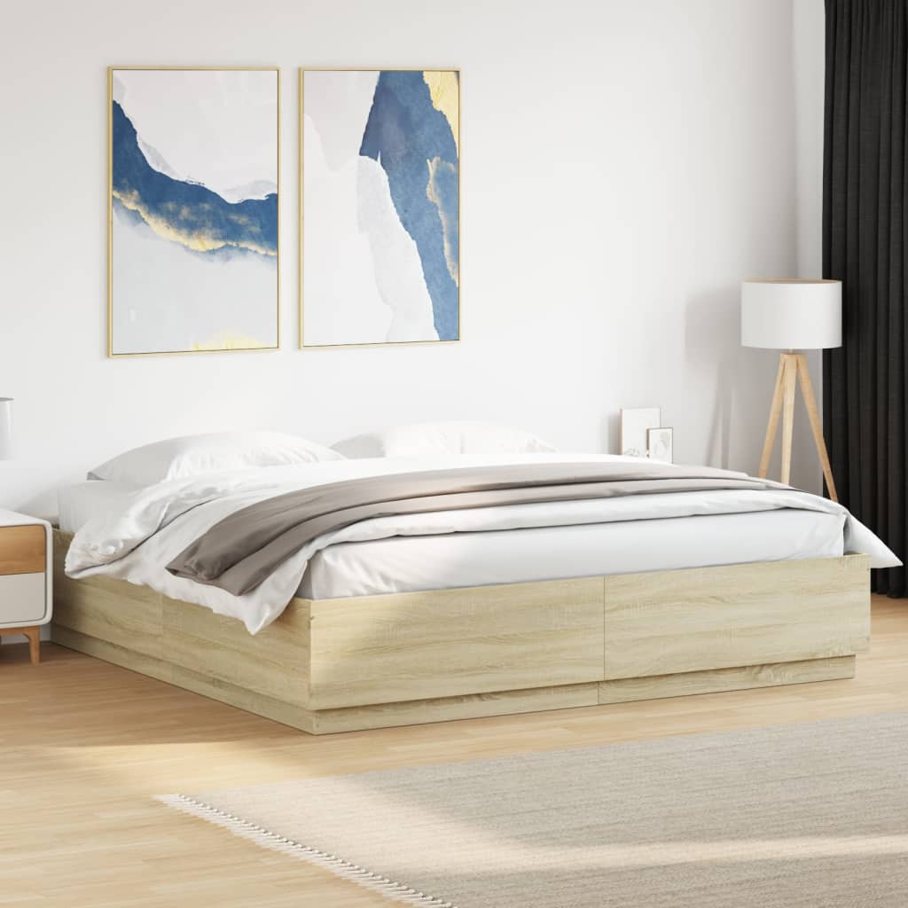 vidaXL Bed Frame with LED without Mattress Sonoma Oak 200x200 cm 1