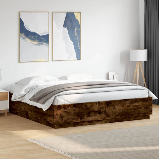 vidaXL Bed Frame with LED without Mattress Smoked Oak 200x200 cm 1