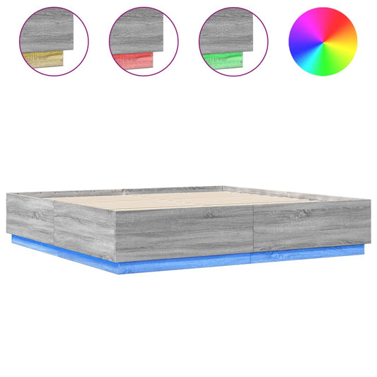 vidaXL Bed Frame with LED without Mattress Grey Sonoma 200x200 cm 2