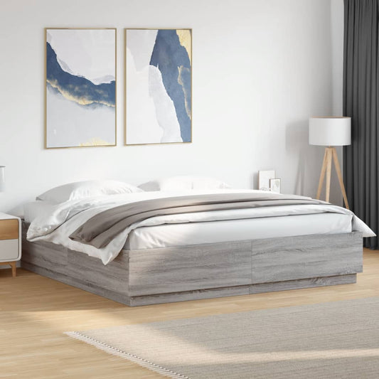 vidaXL Bed Frame with LED without Mattress Grey Sonoma 200x200 cm 1