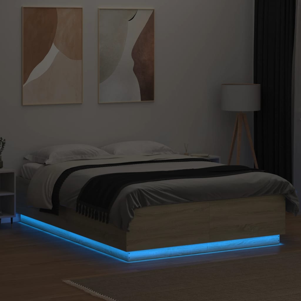 Bed Frame with LED without Mattress 160x200 cm Sonoma oak