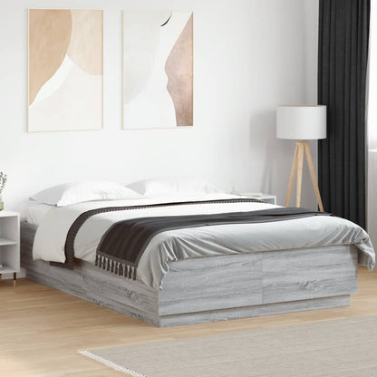 Bed Frame with LED without Mattress 160x200 cm Grey sonoma