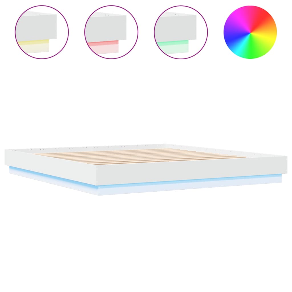 Bed Frame with LED without Mattress 200x200 cm White