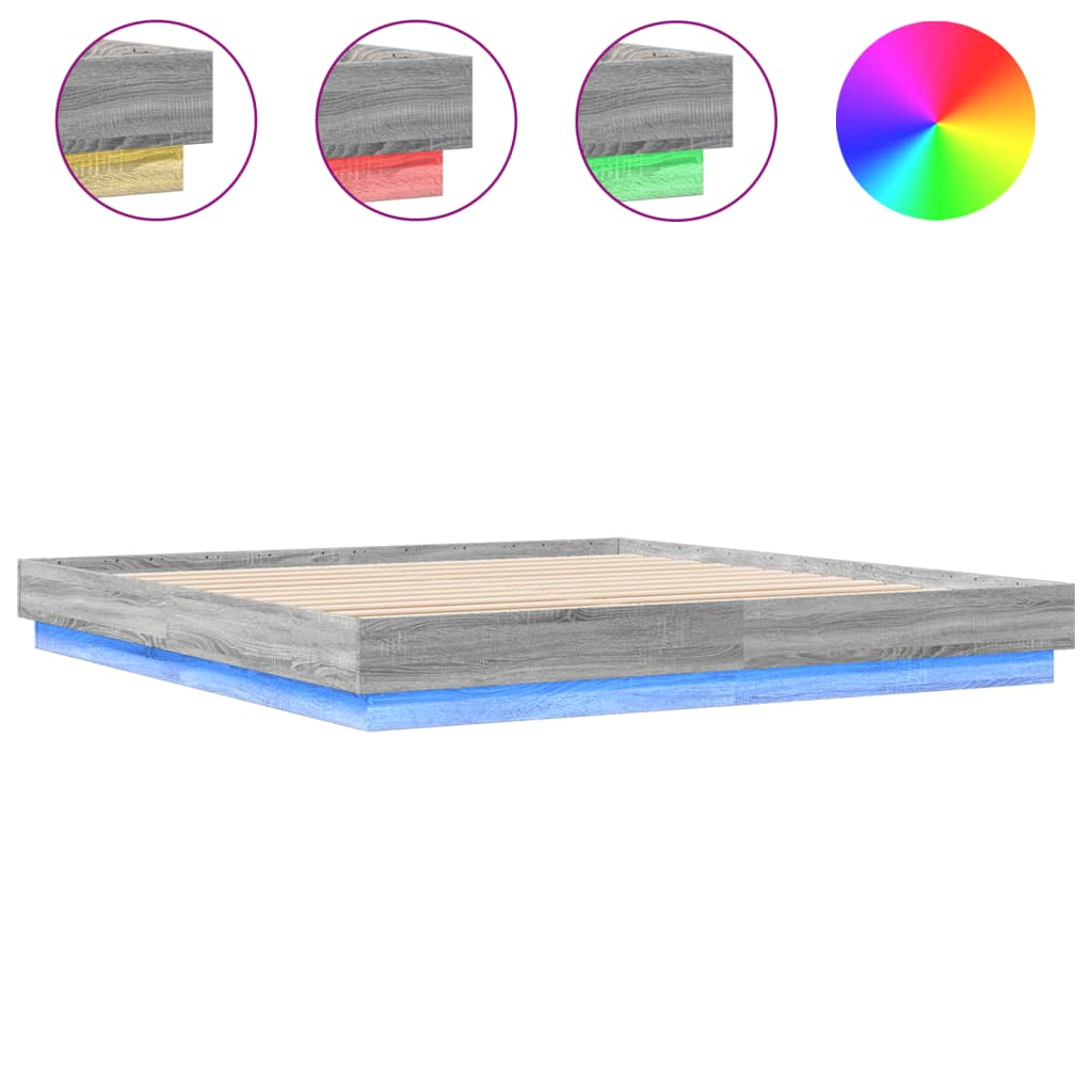 Bed Frame with LED without Mattress 180x200 cm Grey sonoma