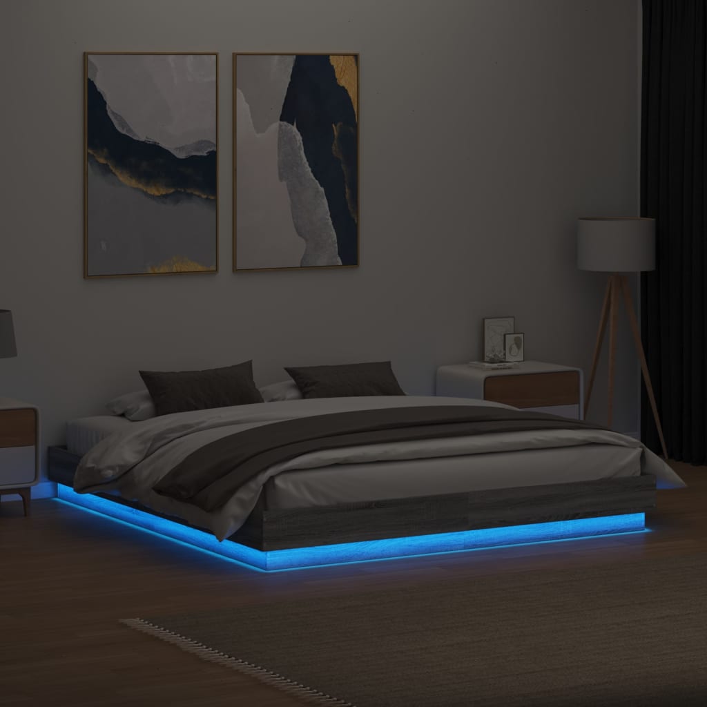 Bed Frame with LED without Mattress 180x200 cm Grey sonoma
