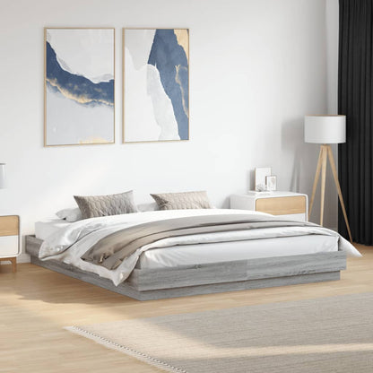 Bed Frame with LED without Mattress 180x200 cm Grey sonoma
