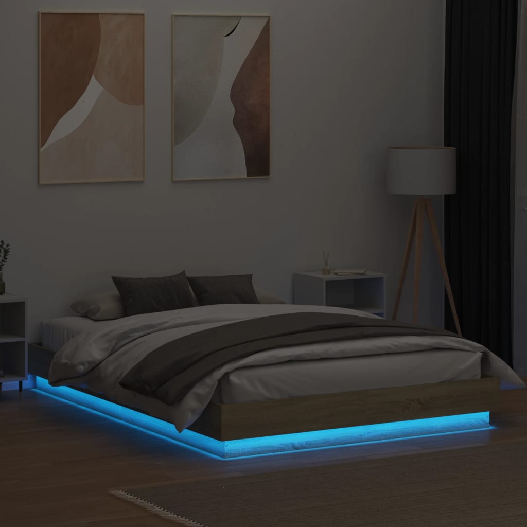 Bed Frame with LED without Mattress 160x200 cm Sonoma oak