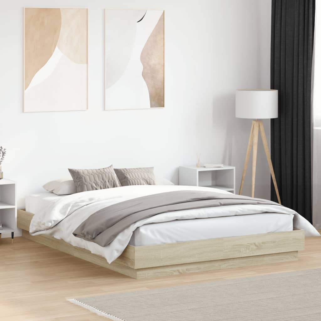Bed Frame with LED without Mattress 160x200 cm Sonoma oak