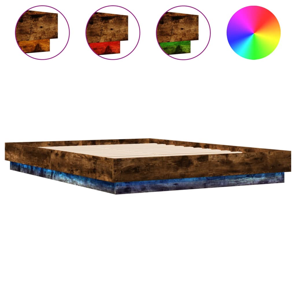 Bed Frame with LED without Mattress 140x200 cm Smoked oak