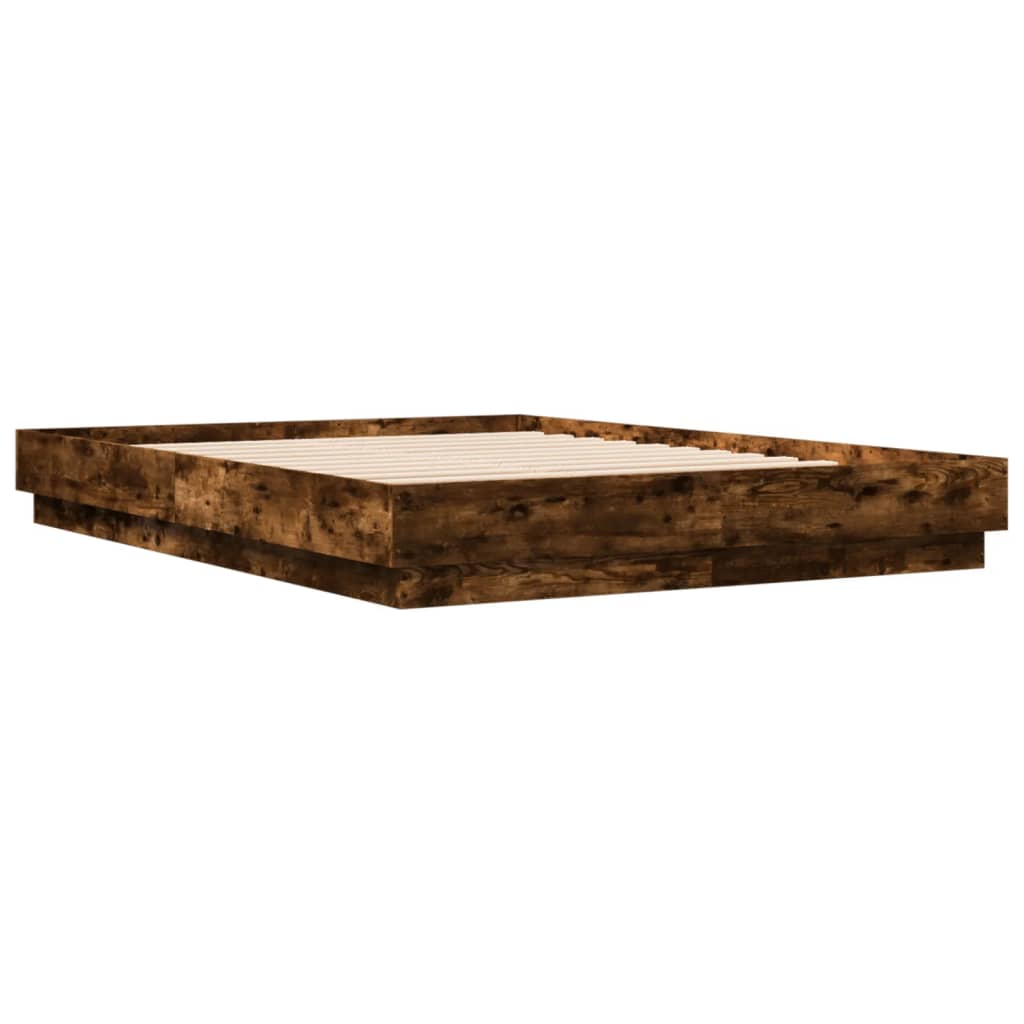 Bed Frame with LED without Mattress 140x200 cm Smoked oak