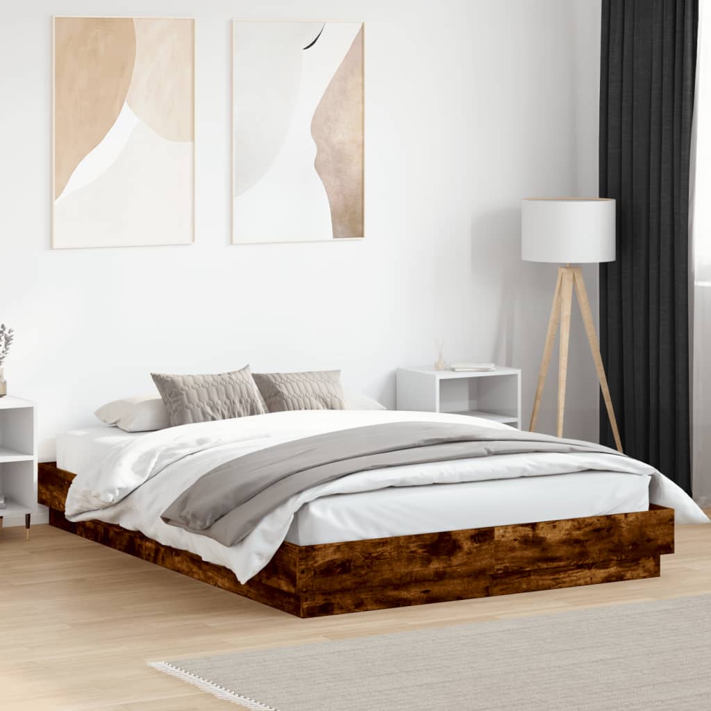 Bed Frame with LED without Mattress 140x200 cm Smoked oak