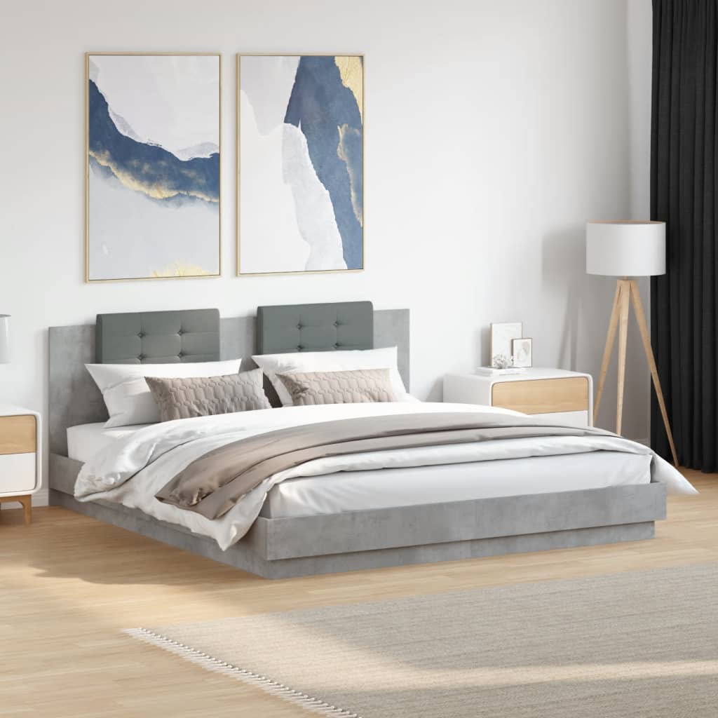 Bed Frame with LED without Mattress 200x200 cm Concrete grey
