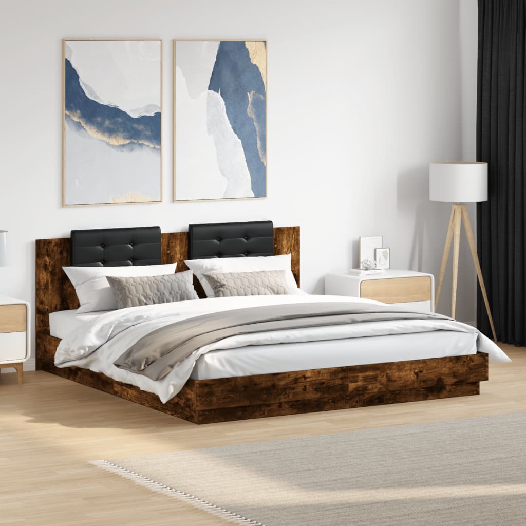 Bed Frame with LED without Mattress 200x200 cm Smoked oak