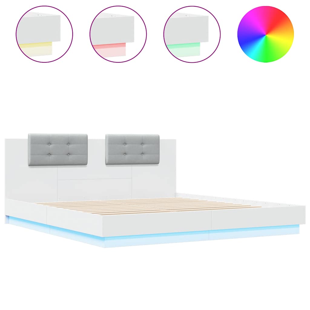 vidaXL Bed Frame with LED without Mattress White 180x200 cm Super King 2