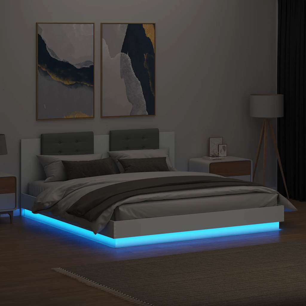vidaXL Bed Frame with LED without Mattress White 180x200 cm Super King 4