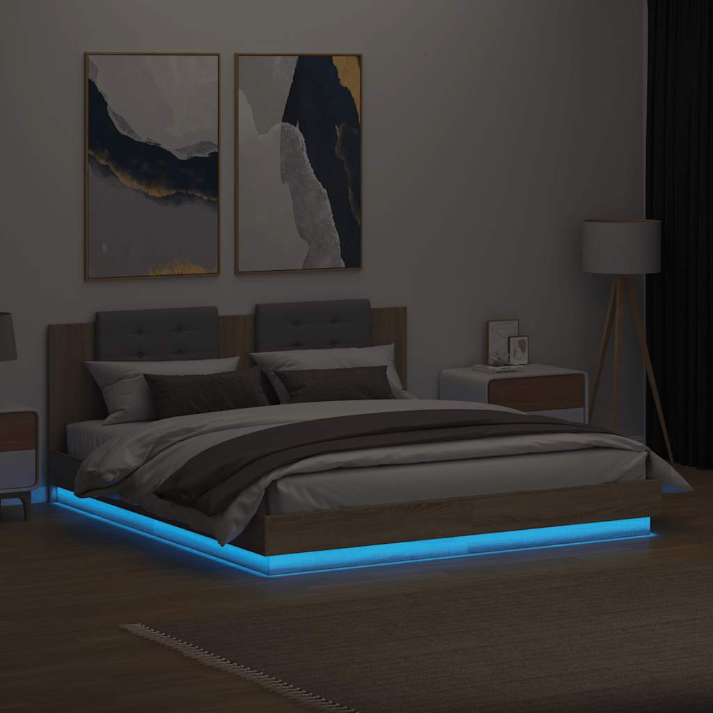 vidaXL Bed Frame with LED without Mattress Sonoma Oak 180x200 cm 4