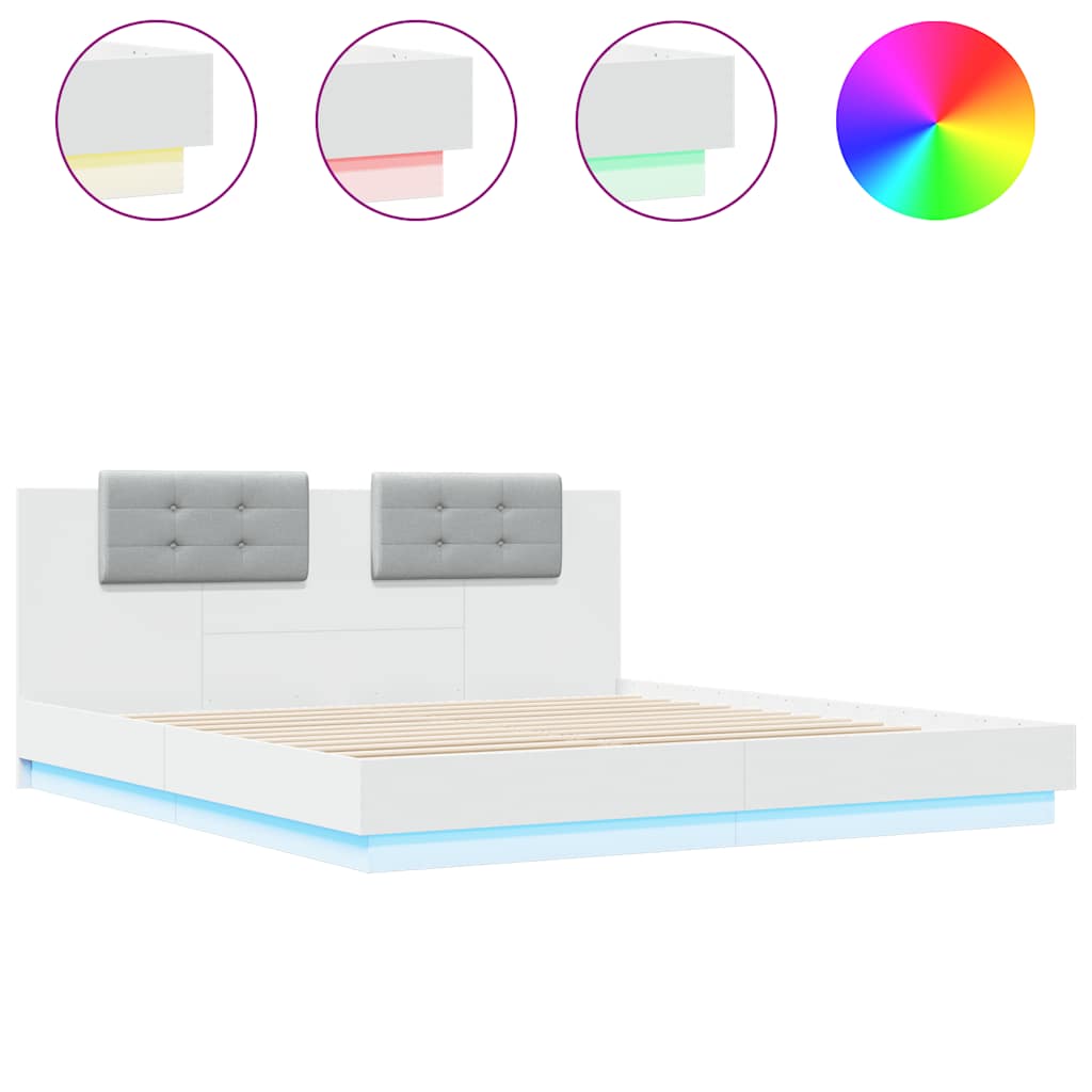 vidaXL Bed Frame with LED without Mattress White 160x200 cm 2