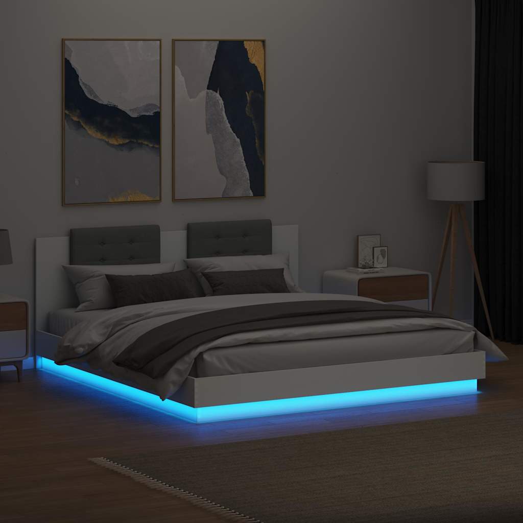 vidaXL Bed Frame with LED without Mattress White 160x200 cm 4