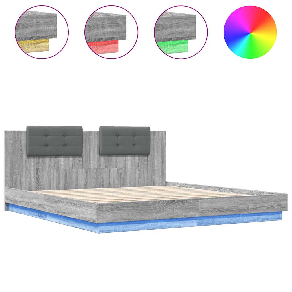 vidaXL Bed Frame with LED without Mattress Grey Sonoma 160x200 cm 2