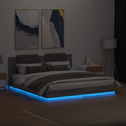 vidaXL Bed Frame with LED without Mattress Grey Sonoma 160x200 cm 4