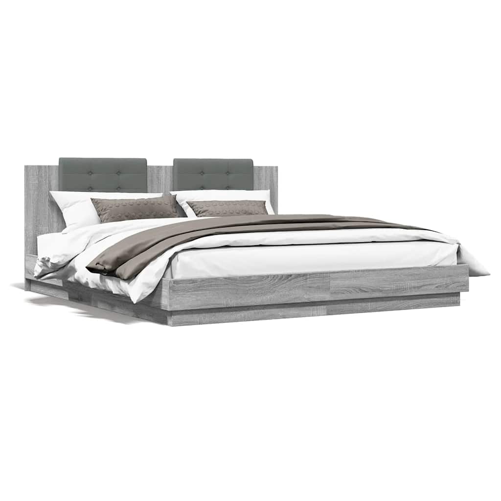 vidaXL Bed Frame with LED without Mattress Grey Sonoma 160x200 cm 5