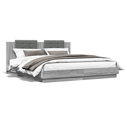 vidaXL Bed Frame with LED without Mattress Grey Sonoma 160x200 cm 5