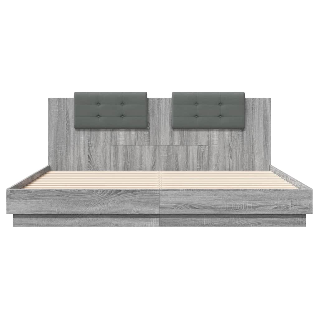 vidaXL Bed Frame with LED without Mattress Grey Sonoma 160x200 cm 6
