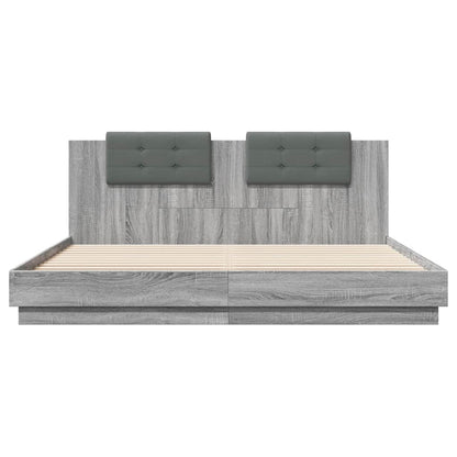 vidaXL Bed Frame with LED without Mattress Grey Sonoma 160x200 cm 6