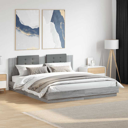vidaXL Bed Frame with LED without Mattress Grey Sonoma 160x200 cm 1