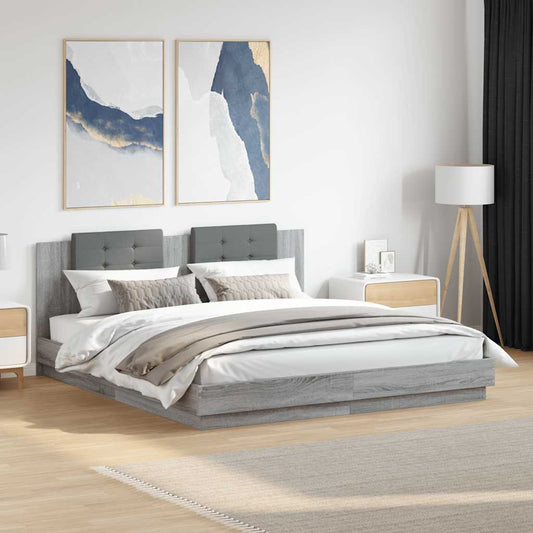 vidaXL Bed Frame with LED without Mattress Grey Sonoma 160x200 cm 1