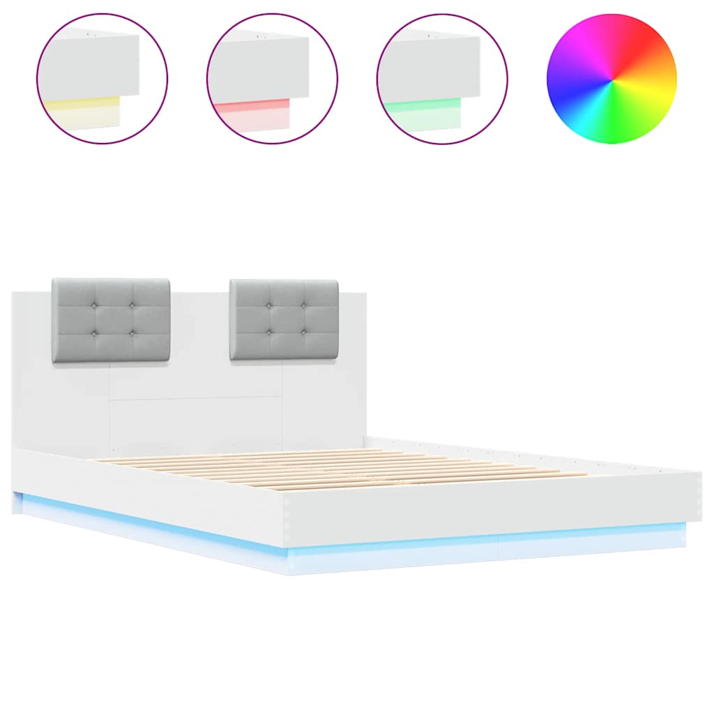 vidaXL Bed Frame with LED without Mattress White 150x200 cm King Size 2