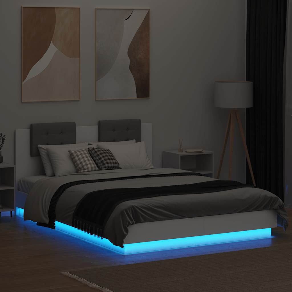 vidaXL Bed Frame with LED without Mattress White 150x200 cm King Size 3