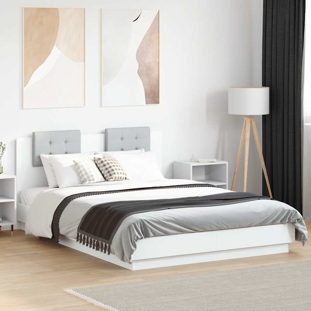 vidaXL Bed Frame with LED without Mattress White 150x200 cm King Size 1
