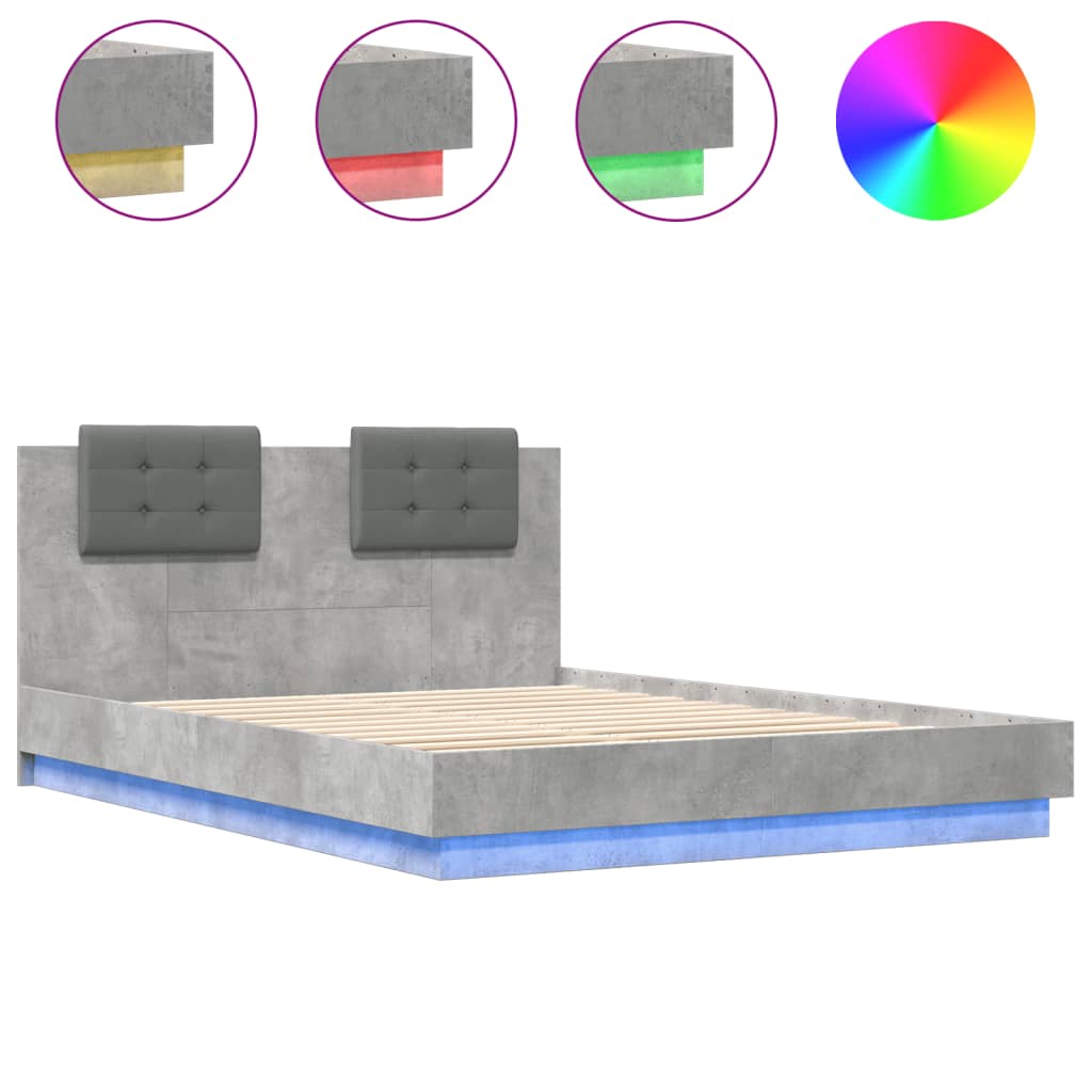 vidaXL Bed Frame with LED without Mattress Concrete Grey 150x200 cm 2