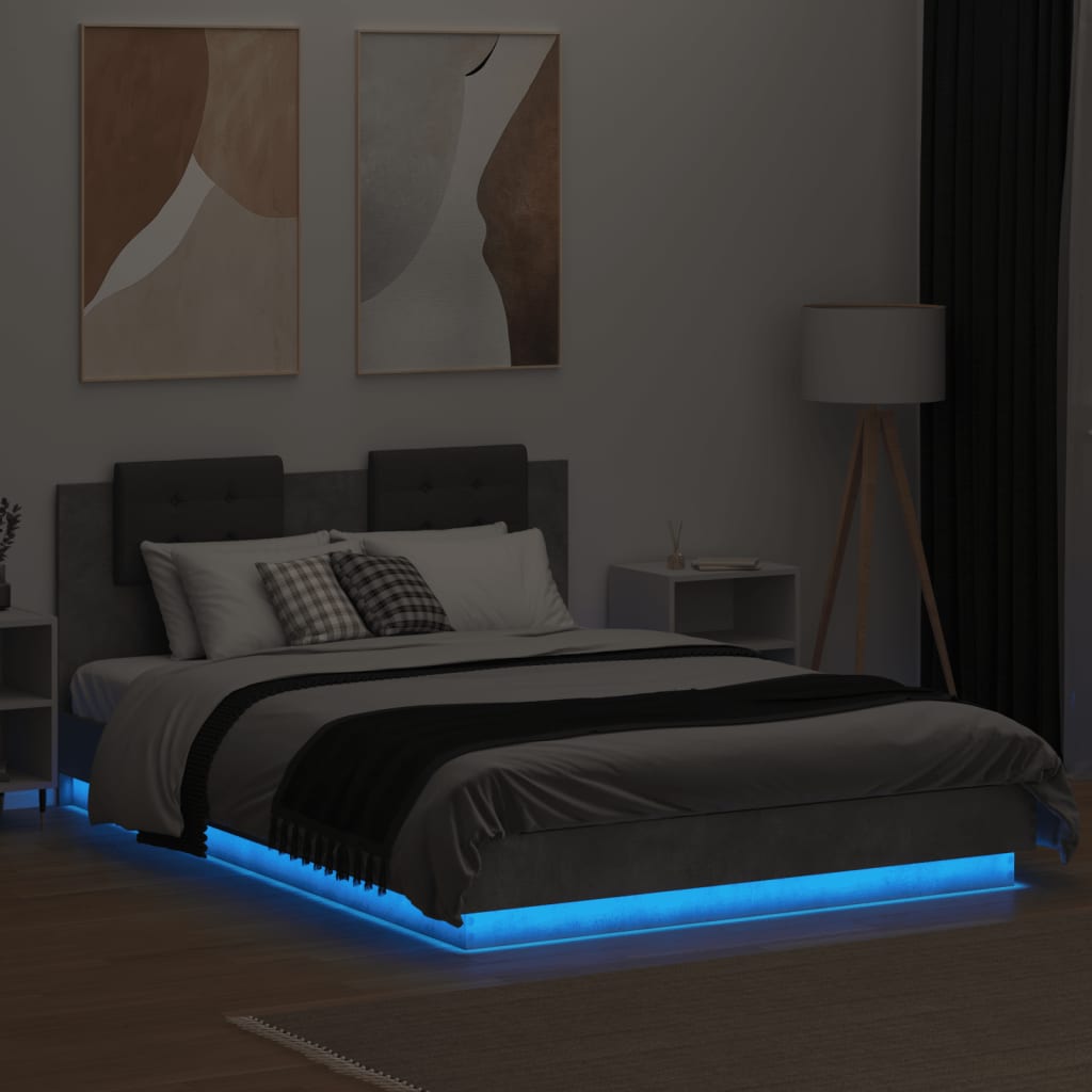 vidaXL Bed Frame with LED without Mattress Concrete Grey 150x200 cm 3