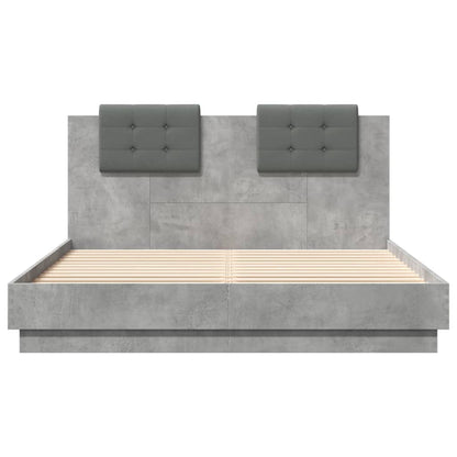 vidaXL Bed Frame with LED without Mattress Concrete Grey 150x200 cm 5