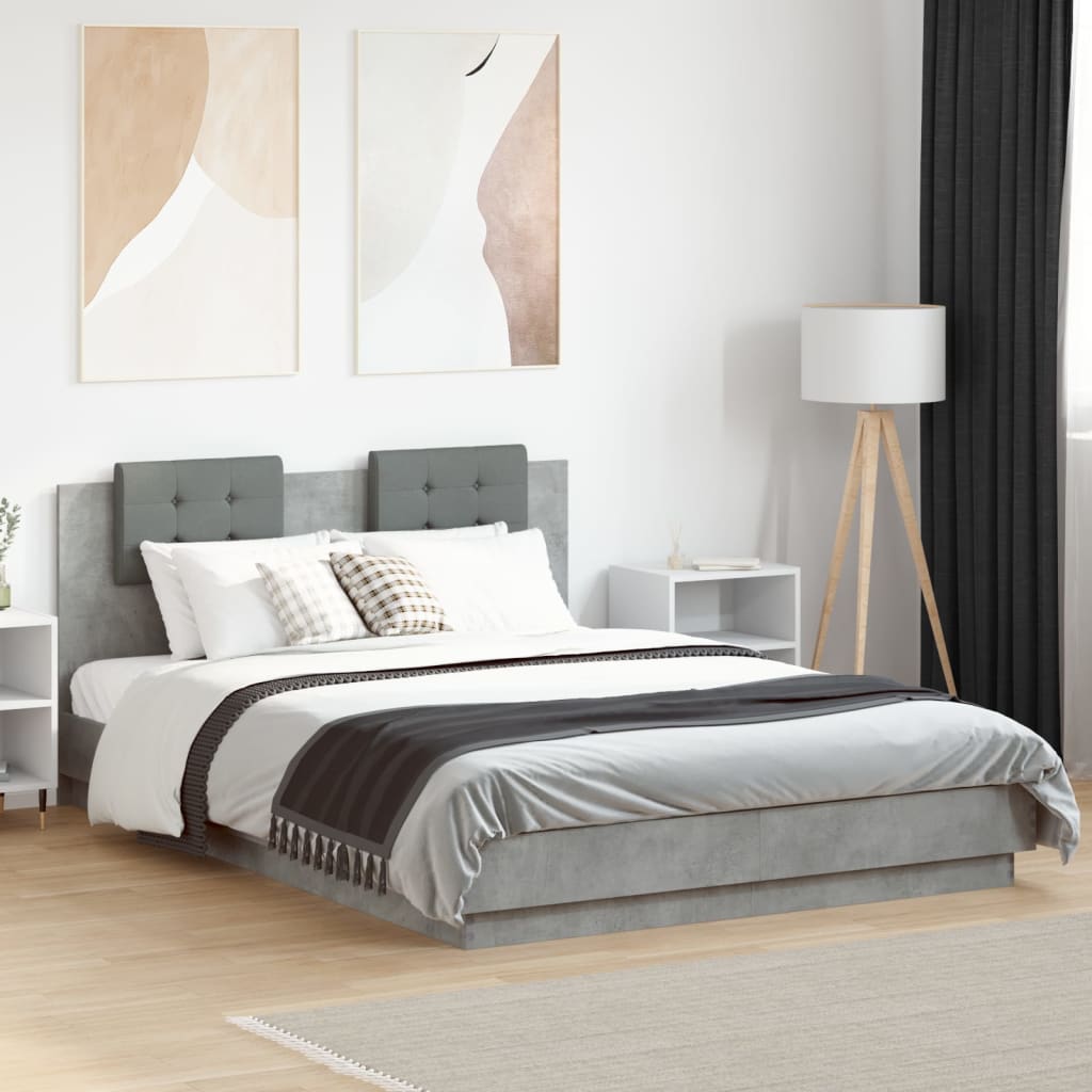 vidaXL Bed Frame with LED without Mattress Concrete Grey 150x200 cm 1