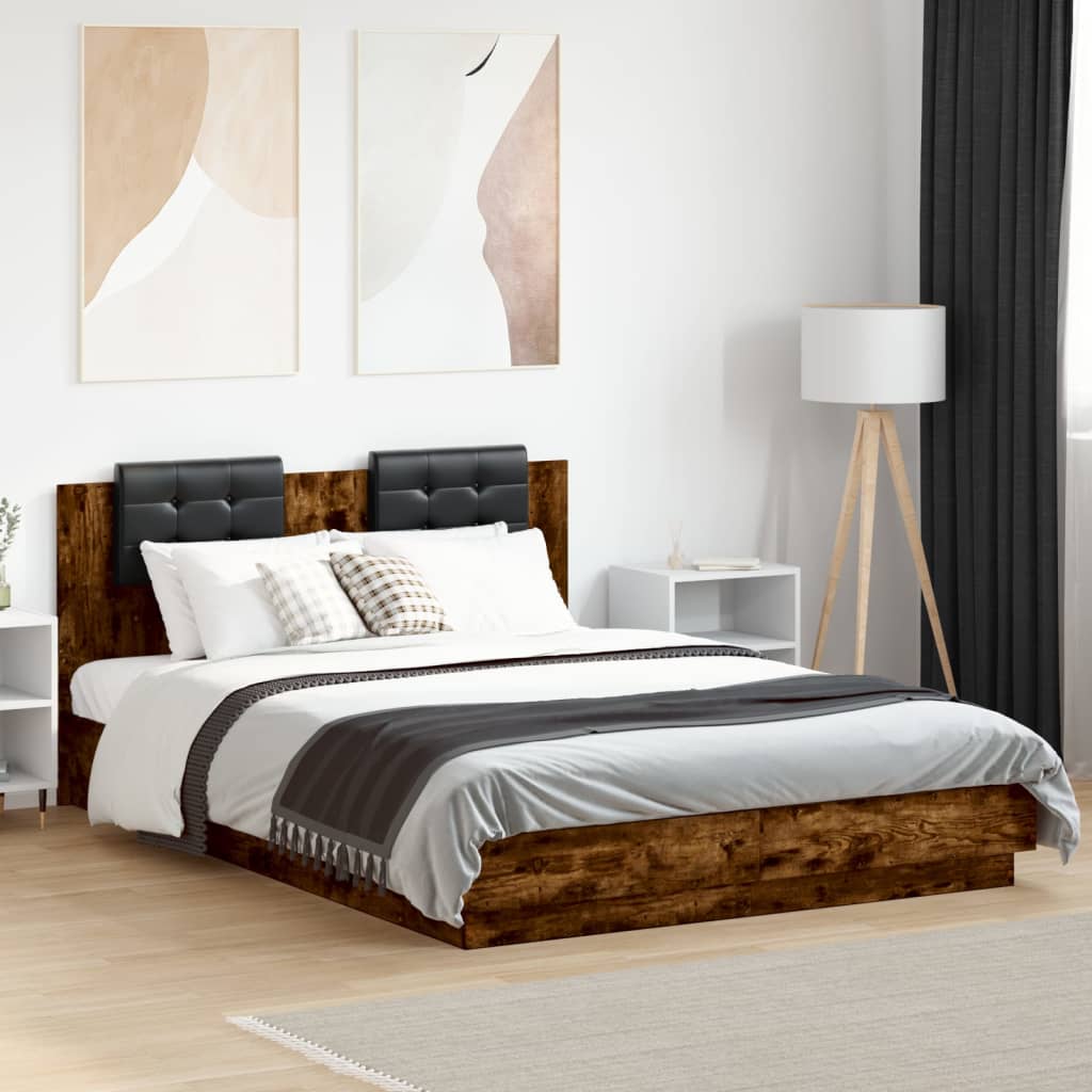 vidaXL Bed Frame with LED without Mattress Smoked Oak 150x200 cm 1