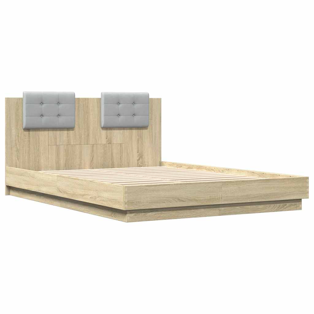 vidaXL Bed Frame with LED without Mattress Sonoma Oak 140x200 cm 3
